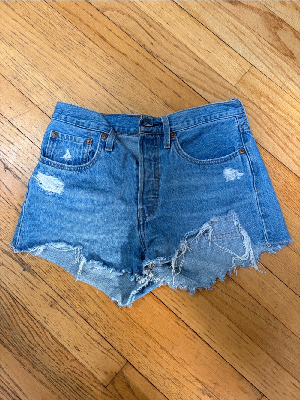 Levi's Light Blue Distressed Boyfriend Denim Shorts